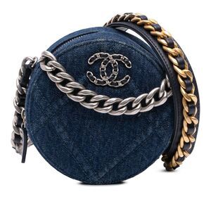 Chanel Denim 19 Round Clutch With Chain